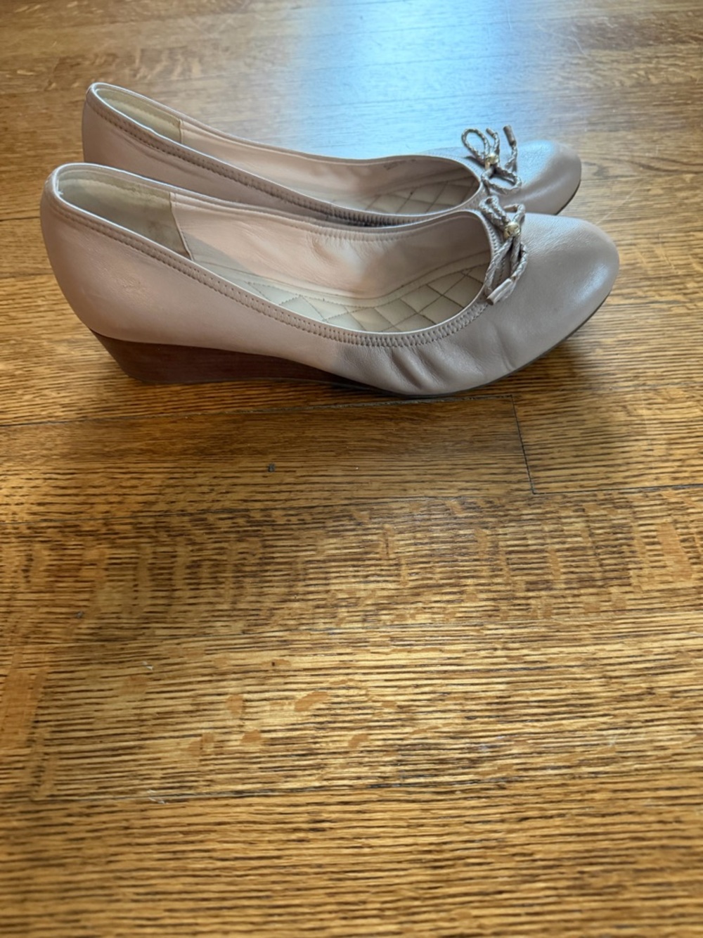 Cole Haan Taupe Bow Wedge Pumps
